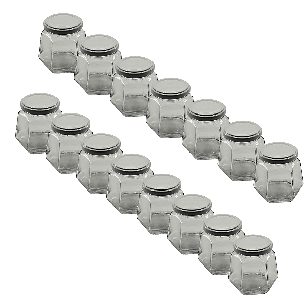 20 Potes de Vidro Sextavado 230ml com Tampa Branca – Ideal para Mel e Conservas