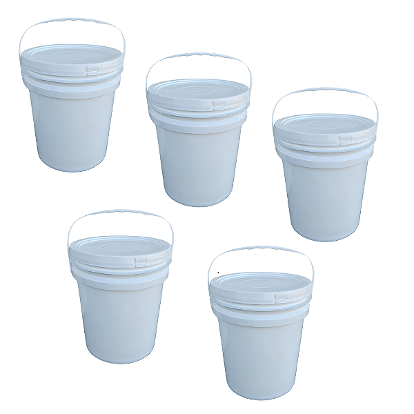 5 Baldes Plásticos de 5 Litros com Tampa e Alça Plástica