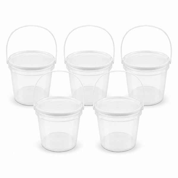 10 Baldes De Plástico 2,2 Litros Transparente – Alça Plástica com Tampa Plástica