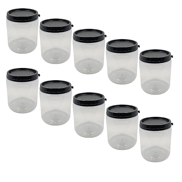 20 Potes 680ml / 1kg Plástico Transparente com Tampa Preta com Lacre – Para Mel