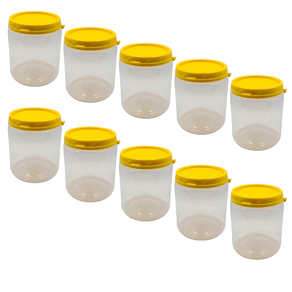 20 Potes 680ml / 1kg Plástico Transparente com Tampa Amarela com Lacre – Para Mel