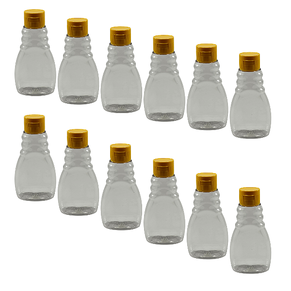 20 Bisnagas De Plástico 180ml / 250g Transparente Para Embalar Mel - Tampa Amarela