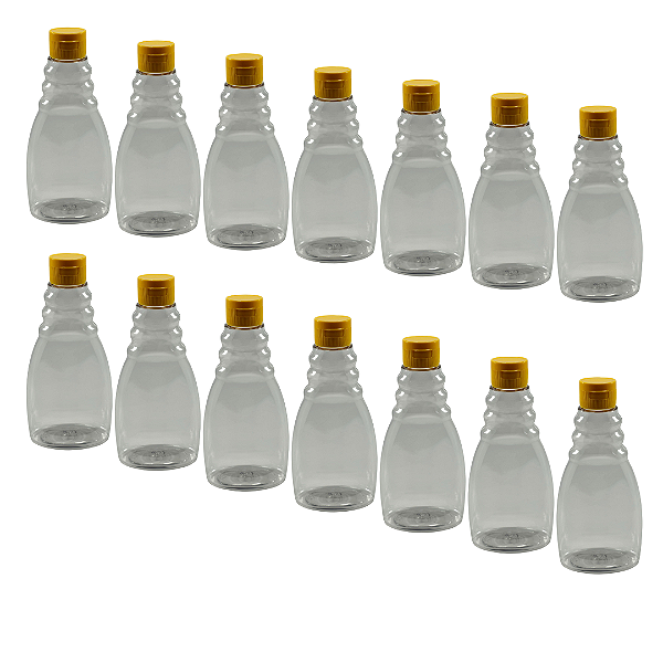 20 Bisnagas De Plástico 355ml / 500g Transparente Para Embalar Mel - Tampa Amarela