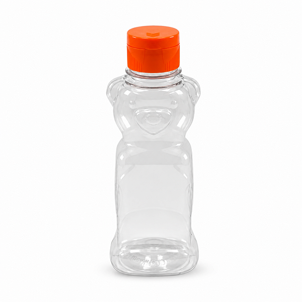 Bisnaga Pet 180ml / 250g Temática Urso Para Embalar Mel - Tampa Laranja