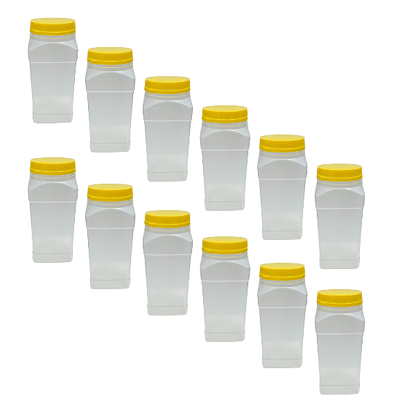 20 Potes Quadrados 1,8L / 2,5Kg em Plástico Fosco com Tampa Rosca Amarela