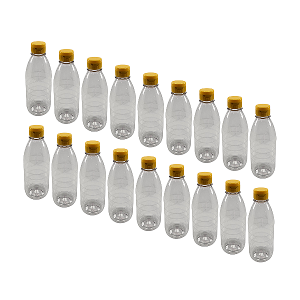 Kit com 80 Garrafas 300 ml PET Cristal –Tampa Fliptop Amarela com Selo de Indução