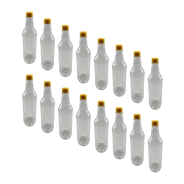 Kit com 30 Garrafas 900ml PET Cristal –Tampa Fliptop Amarela com Selo de Indução