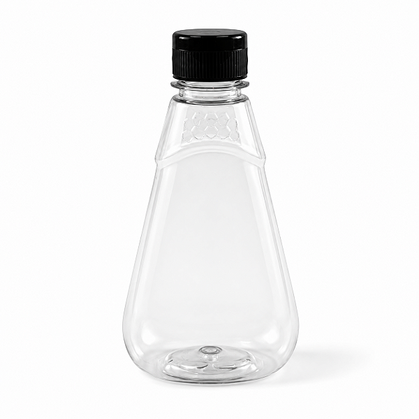 Bisnaga 250 ml / 350 g Transparente Shortneck de PET para Embalar Mel – Tampa Preta