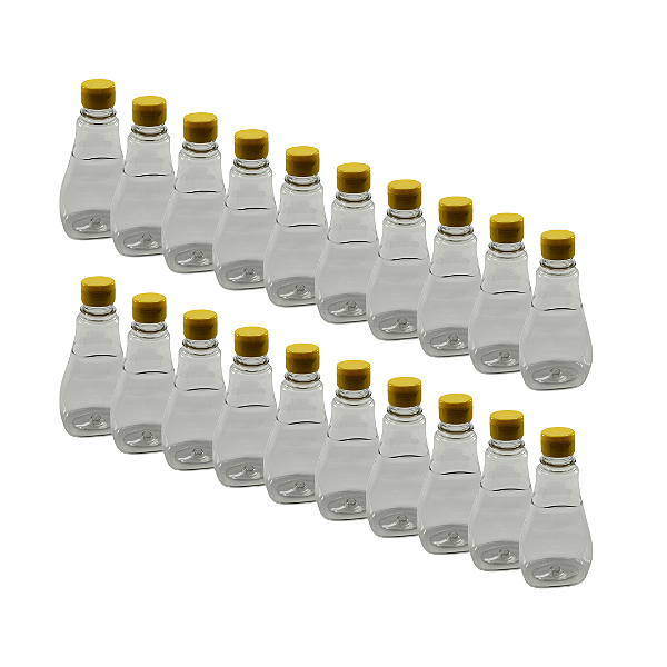 50 Bisnagas 250ml / 350g Cristal Pet Para Embalar Mel - Tampa Amarela
