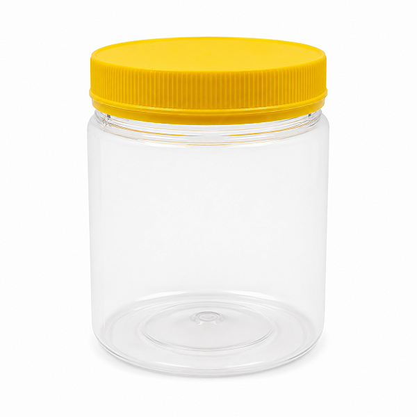 Pote 700ml 1Kg Transparente Com Tampa Rosca e Lacre Amarela Para Mel - Kit 10, 25, 50 e 105 Un