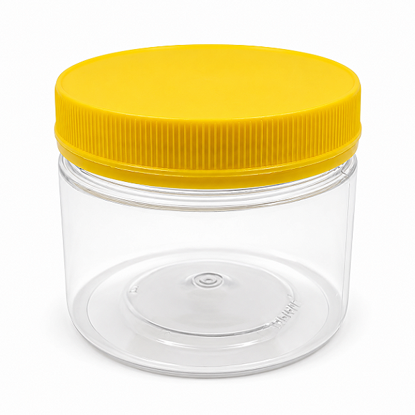 Pote 350ml 500g Transparente Com Tampa Rosca e Lacre Amarela Para Mel - Kit 10, 50, 100 e 192 Un