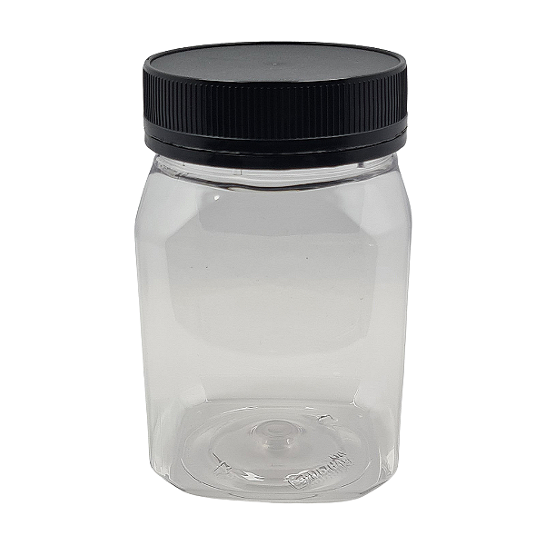 Pote 350ml 500g Transparente Quadrado Com Tampa Rosca e Lacre Amarela Para Mel - Kit 10, 50, 100 e 225 Un