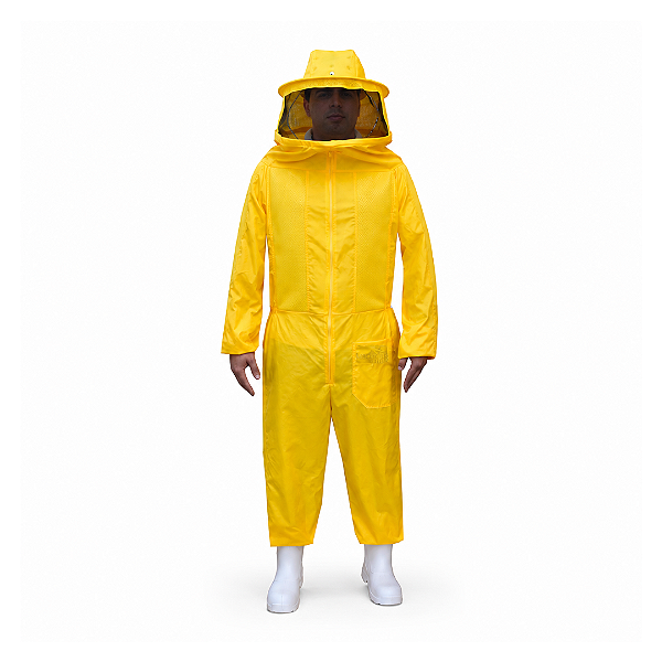 Macacão Para Apicultura De Nylon Resinado Super Ventilado Com Máscara Removível - Amarelo