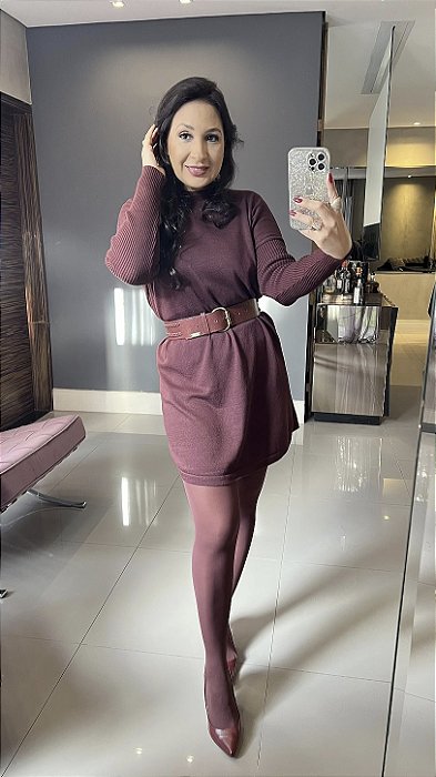 Vestido Mini Vest Tricô Gola Alta