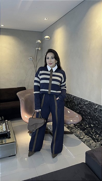 Conjunto Tricô Mousse Feminino Pantalona