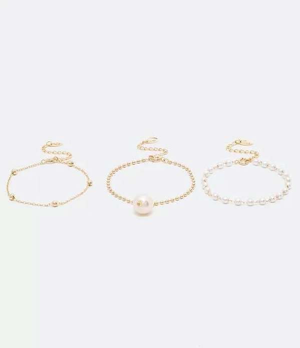 KIT 3 PULSEIRAS COM PÉROLAS DOURADO
