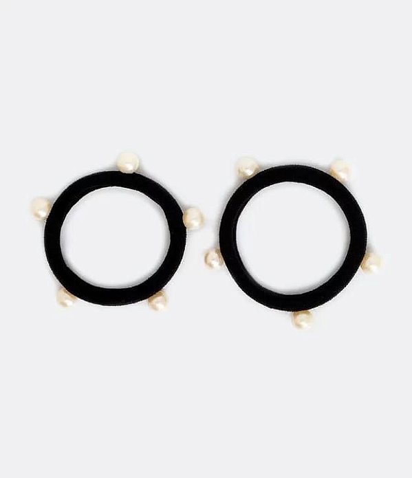 KIT 2 ELÁSTICO DE CABELO COM PÉROLAS PRETO