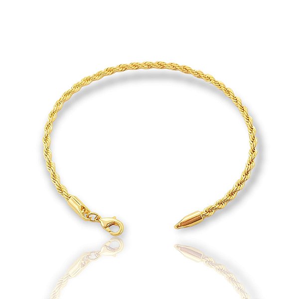 Pulseira Cordão Baiano 3mm Fecho Tradicional Banhada A Ouro 18k PUL017