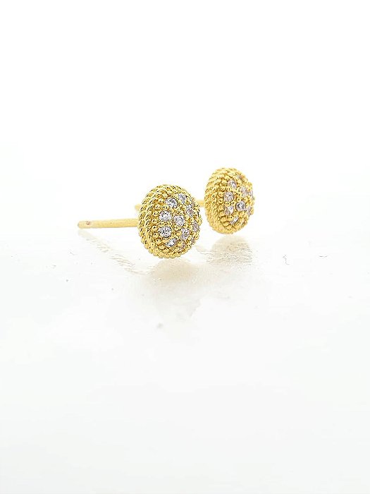 Brinco Masculino Par Redondo Cravejado P (6mm) Banhado A Ouro 18k BRI109