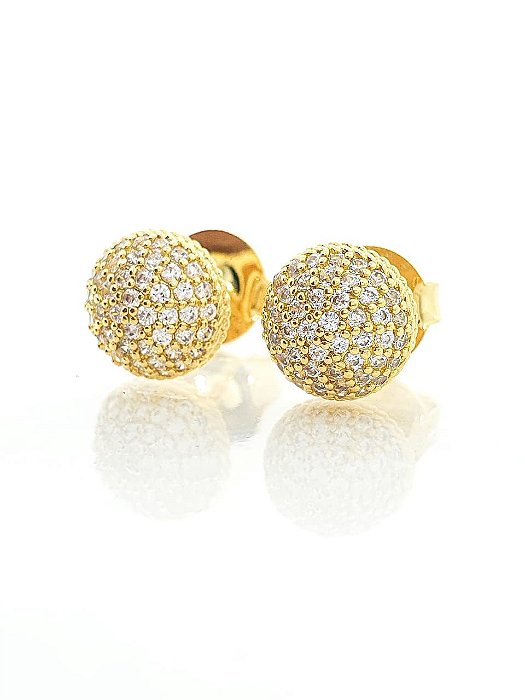 Brinco Masculino Par Redondo Cravejado M (8mm) Banhado A Ouro 18k BRI041