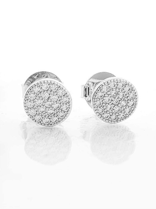 Brinco Masculino Par Chapado Redondo (8mm) Banhado A Ouro Branco BRI013