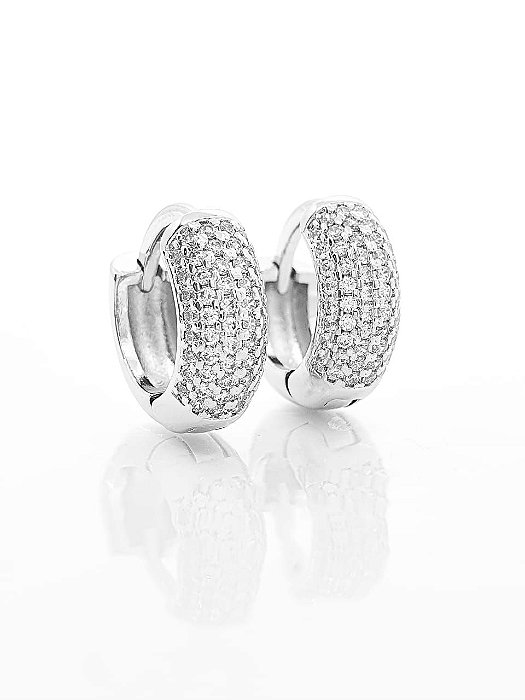Brinco Masculino Par Argola Cravejada 6 Fileiras (14,3X5,3mm) Banhada A Ouro Branco BRI016
