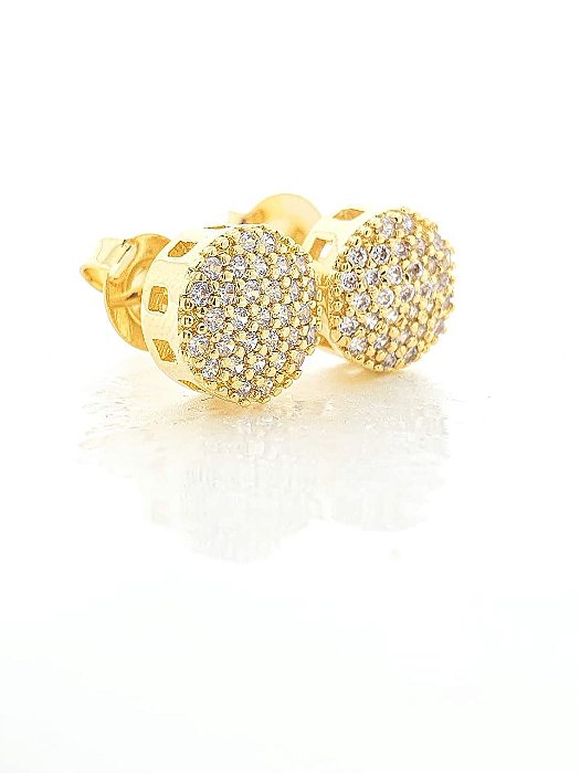 Brinco Masculino Par Redondo Cravejado Torre (9mm) Banhado A Ouro 18k BRI064