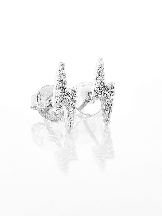 Brinco Masculino Par Raio Banhado A Ouro Branco BRI002