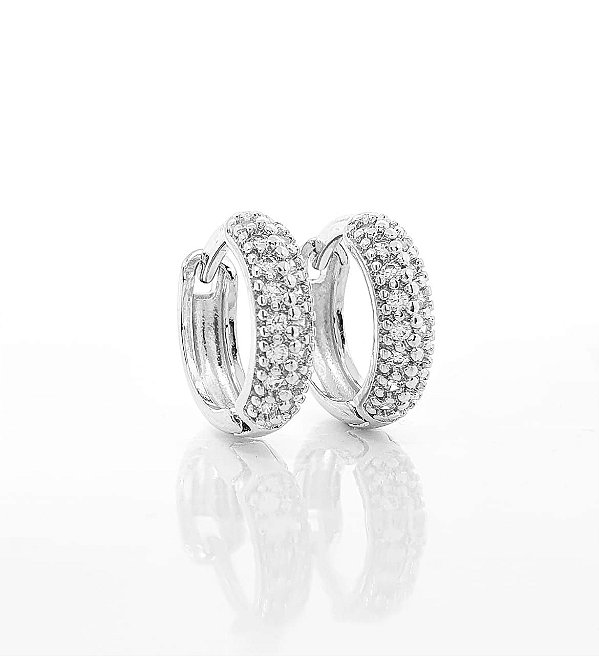 Brinco Masculino Par Argola Cravejada Com 12 Pedras G (13,5X3,8mm) Banhada A Ouro Branco BRI028
