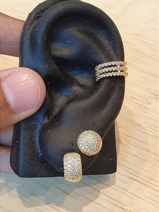 Kit Brinco Masculino Par Argola 29 Pedras + Redondo G + Piercing Banhado A Ouro 18k BRI015-BRI087-PIER004