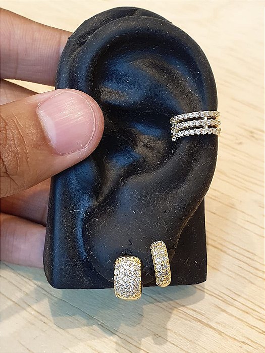 Kit Brinco Masculino Par Argola 29 Pedras + 12 pedras + Piercing Banhado A Ouro 18k BRI015-BRI010-PIER004