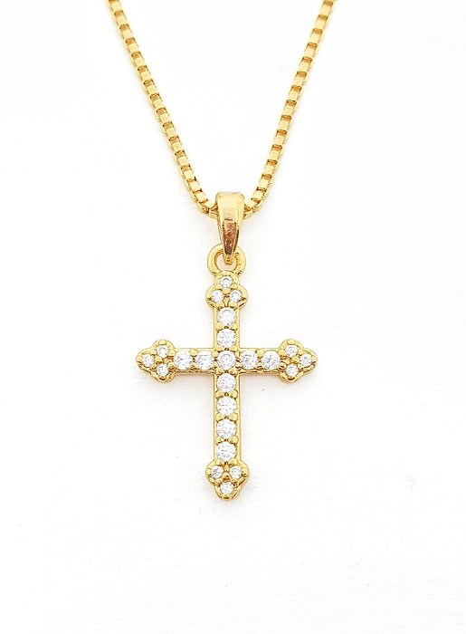 Pingente Cruz Cravejada Palito (13,2X19,7mm) Banhado A Ouro 18k PIN003