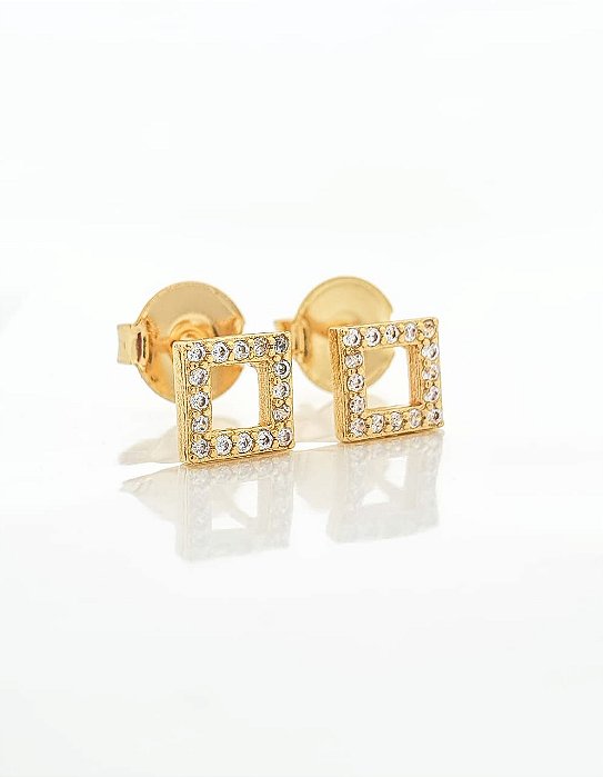 Brinco Masculino Par Geométrico Quadrado (6mm) Banhado A Ouro 18k BRI131