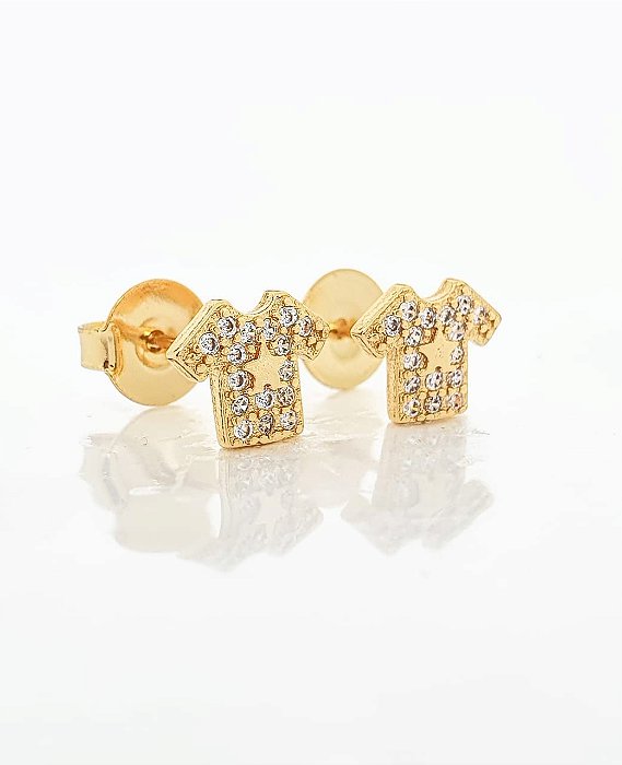 Brinco Masculino Par Camisa De Time Cravejado (9X7mm) Banhado A Ouro 18k BRI088