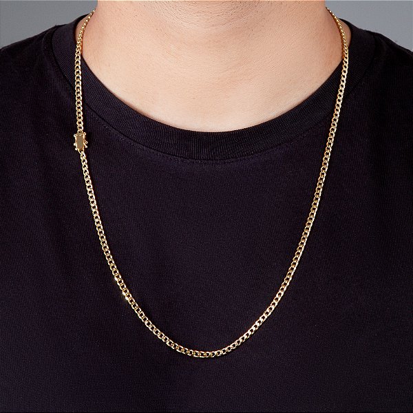 Corrente Grumet 70cm 4mm Fecho Gaveta Banhada A Ouro 18k COR025