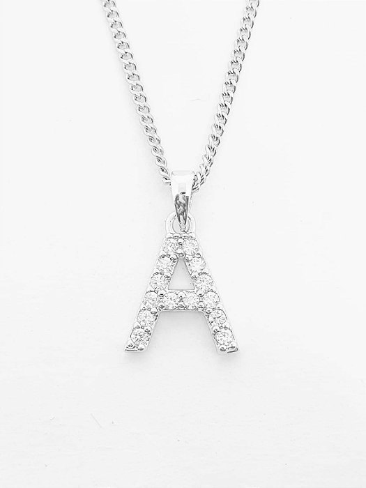 Pingente Cravejado Letra A (10X9CM) Banhado A Ouro Branco PIN030