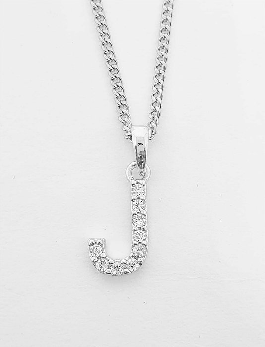 Pingente Cravejado Letra J (10X9CM) Banhado A Ouro Branco PIN054