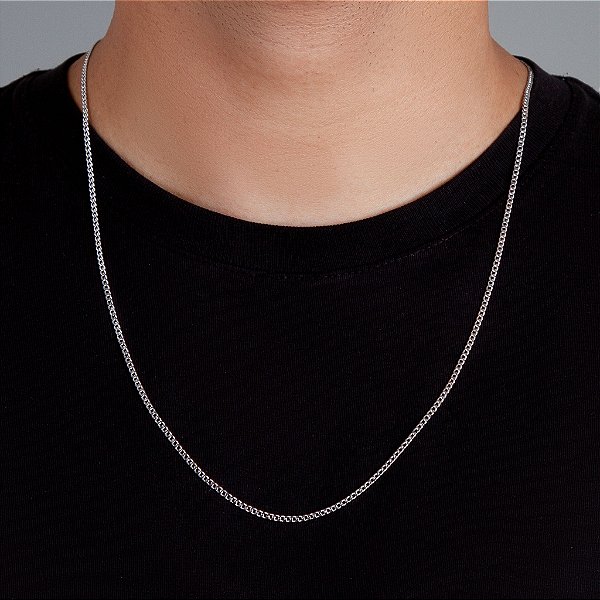 Corrente Grumet 60cm 2mm Fecho Tradicional Banhada A Ouro Branco COR004