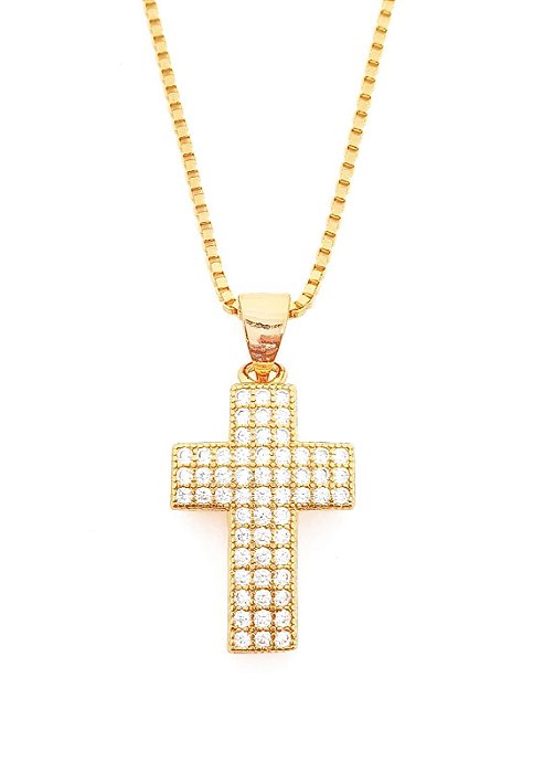 Pingente Cruz Cravejada (20X12,4mm) Banhado A Ouro 18k PIN039