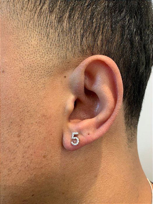 Brinco Masculino Par Número 5 (7,6X5mm) Banhado A Ouro Branco BRI123