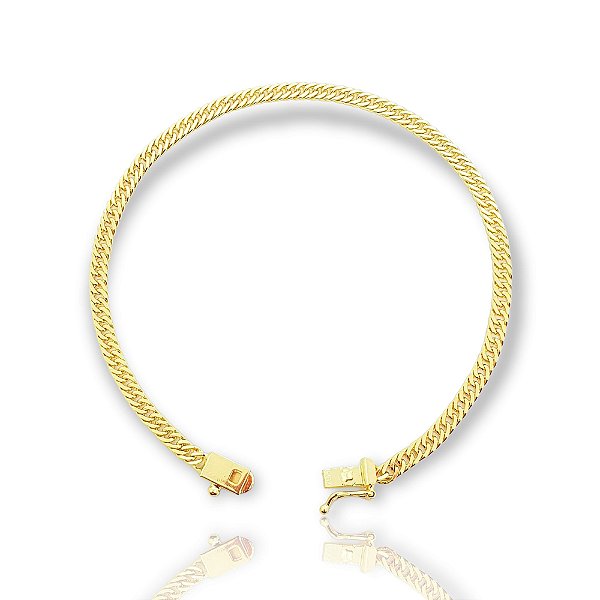 Pulseira Grumet Dupla 3,5mm Fecho Gaveta Banhada A Ouro 18k PUL046