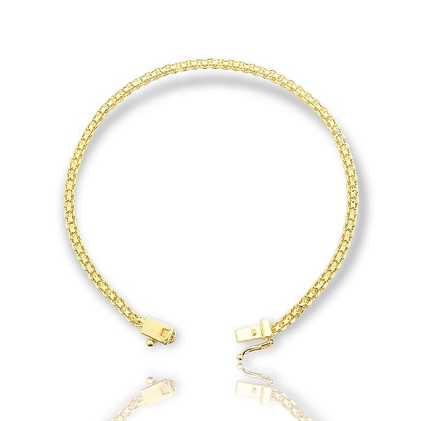 Pulseira Elo Cadeado Duplo 3mm Fecho Gaveta Banhada A Ouro 18k PUL044