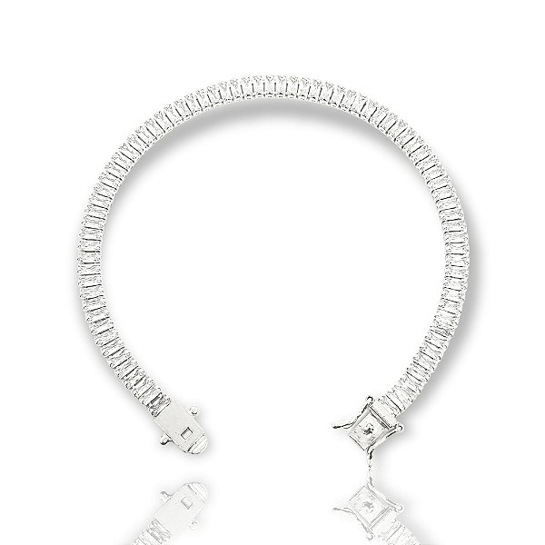 Pulseira Riviera Retangular 5mm Fecho Gaveta Banhada A Ouro Branco PUL038