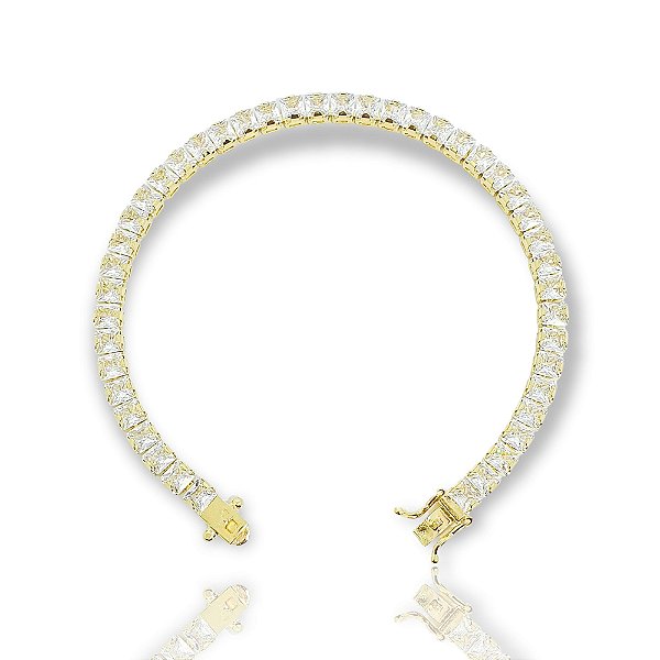 Pulseira Riviera Quadrada 5mm Fecho Gaveta Banhada A Ouro 18k PUL045