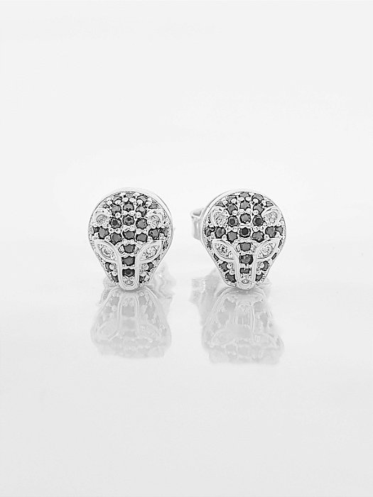 Brinco Masculino Par Tigre Com Pedra Preta Banhado A Ouro Branco BRI097