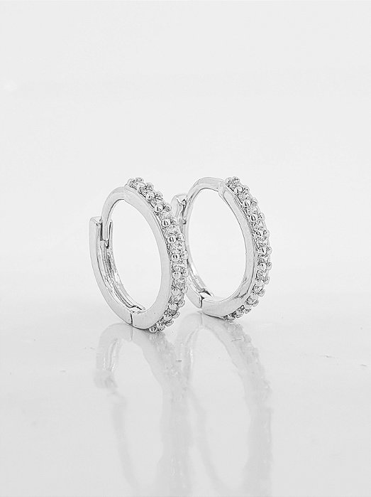 Brinco Masculino Par Argola Cravejada 1 Fileira G (14,1X1,9mm) Banhado A Ouro Branco BRI056