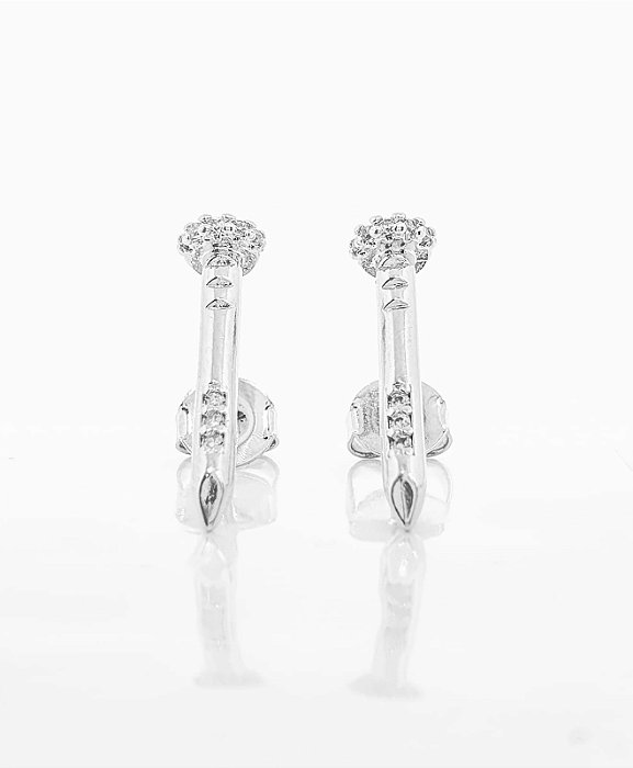 Brinco Masculino Par Prego Cravejado (21,6X5,8mm) Banhado A Ouro Branco