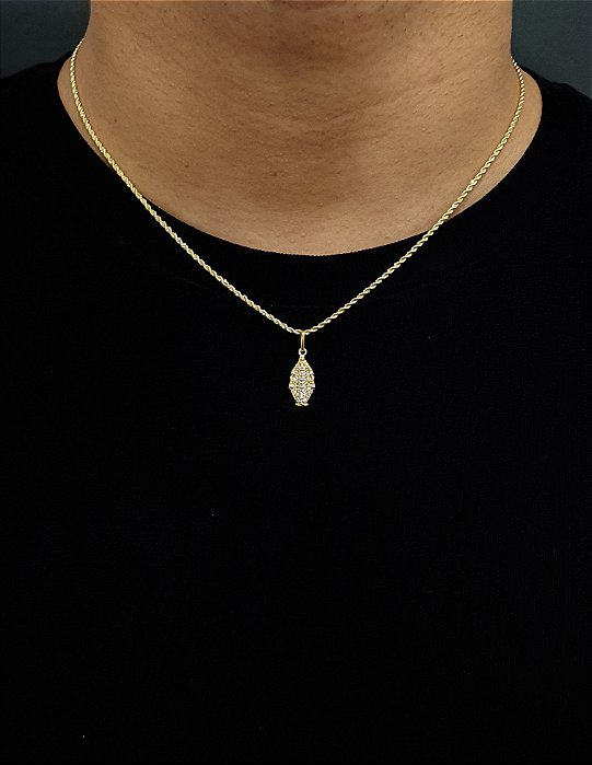 Corrente Cordão Baiano 50cm 1,6mm + Pingente Nossa Senhora Cravejado (8,6x19mm) Banhado A Ouro 18k COR003-PIN087