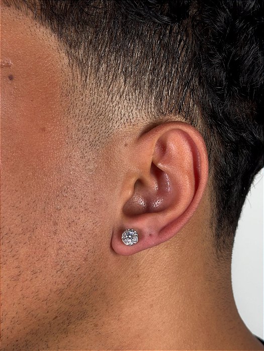 Brinco Masculino Par Redondo Cravejado Fílip 1 (7mm) Banhado A Ouro Branco BRI152