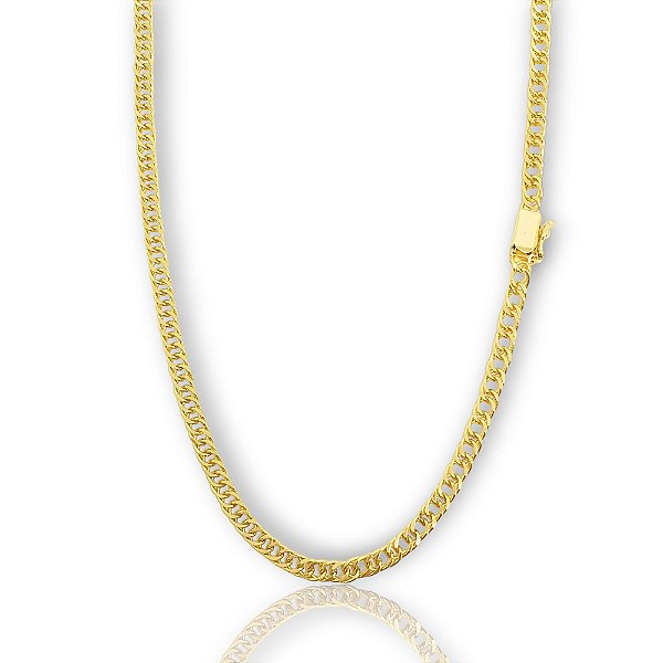 Corrente Grumet Dupla 60cm 3,5mm Fecho Gaveta Banhada A Ouro 18k COR052